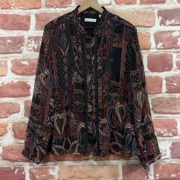 Coldwater Creek Tops - Coldwater Creek Top Women's XL Black Multicolor Boho Floral Embroidered Shirt